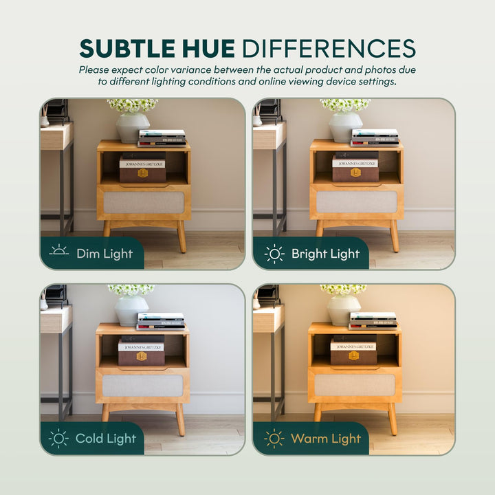 Calista 1-drawer nightstand designed with rubber wood veneer, teak brown finish, and bedside storage for bedroom storage