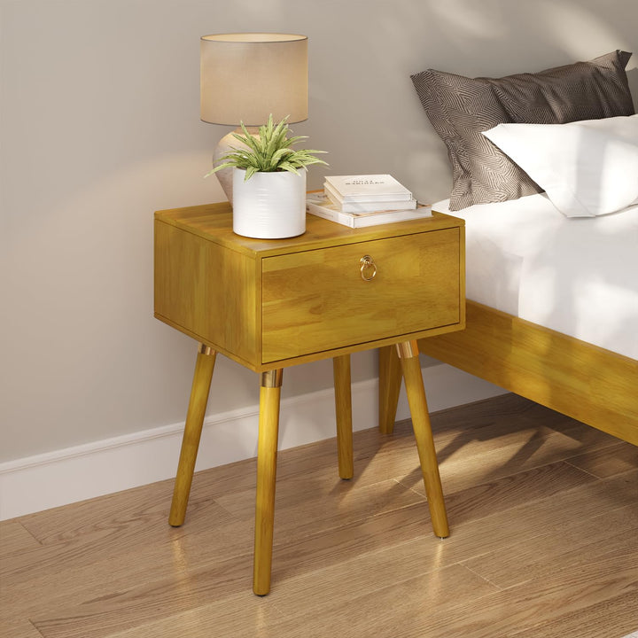 Alden 1-drawer nightstand with golden natural finish and bedside storage for bedside storage