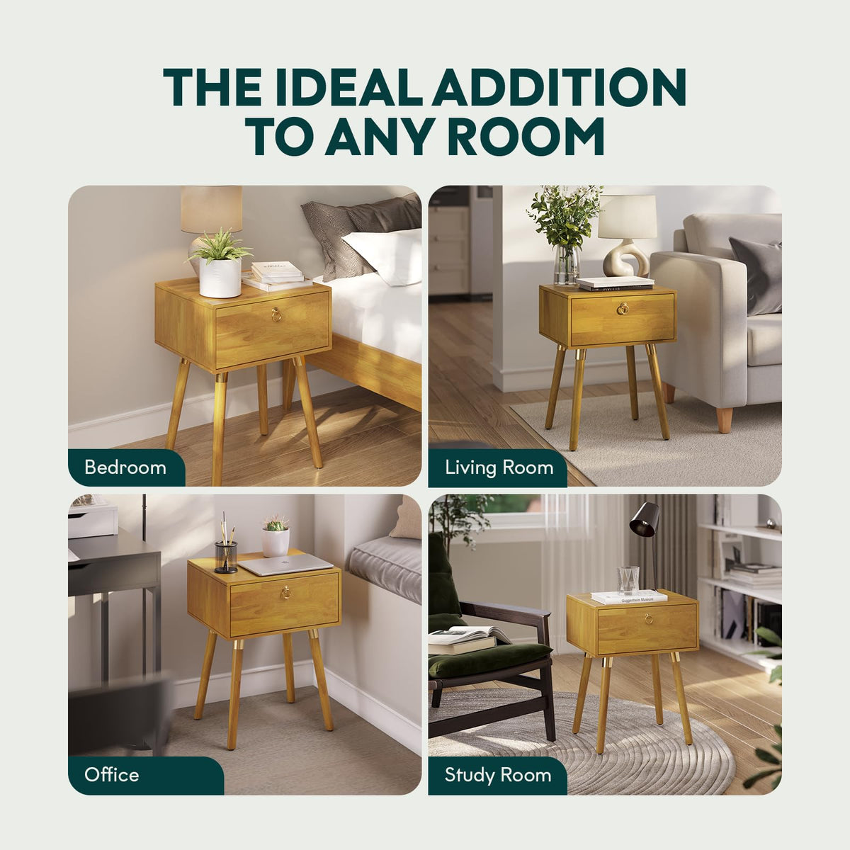 Alden 1-drawer nightstand with golden natural finish and bedside storage; for everyday bedside use
