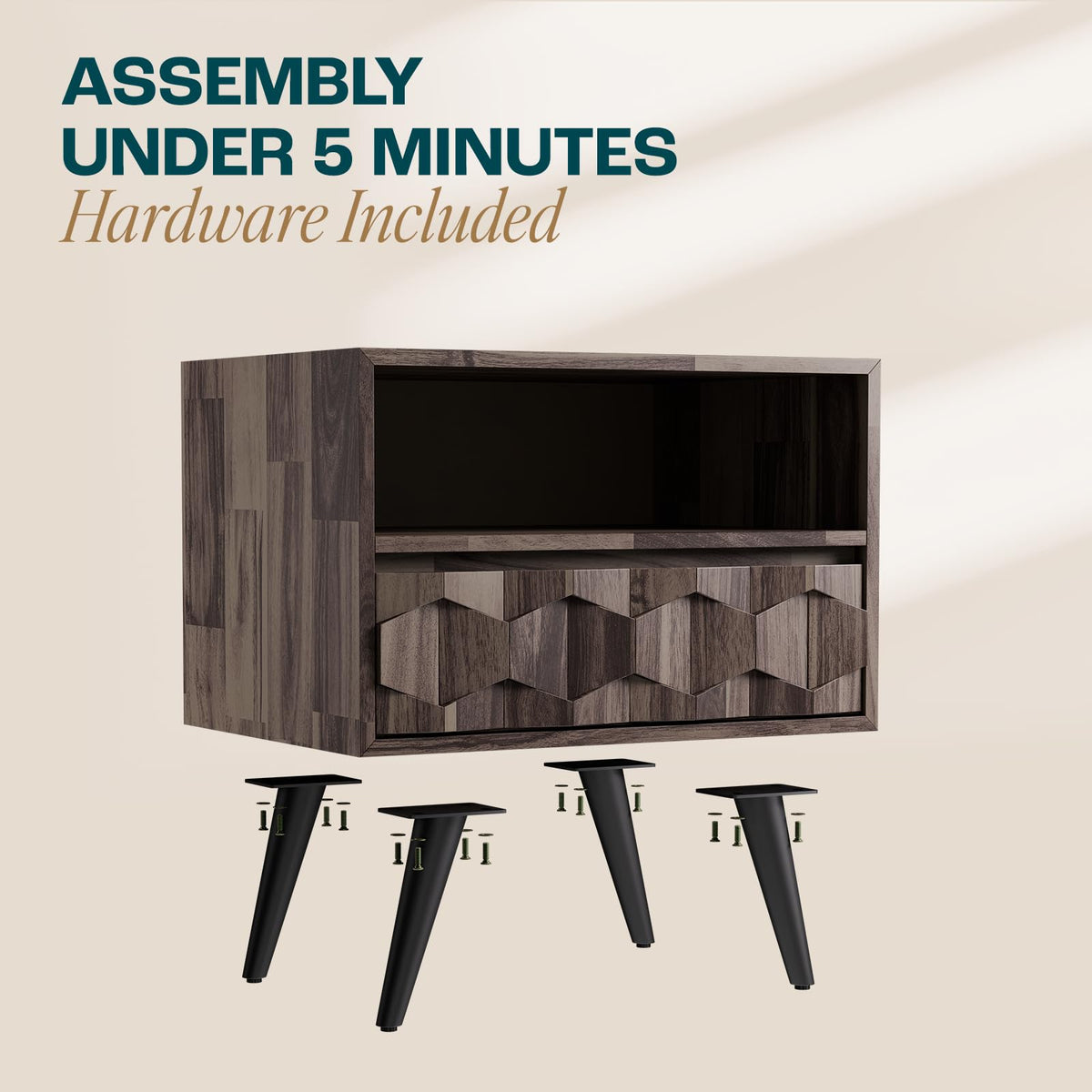 Georgina 1-drawer nightstand designed with mocha finish and bedside storage as a bedside table