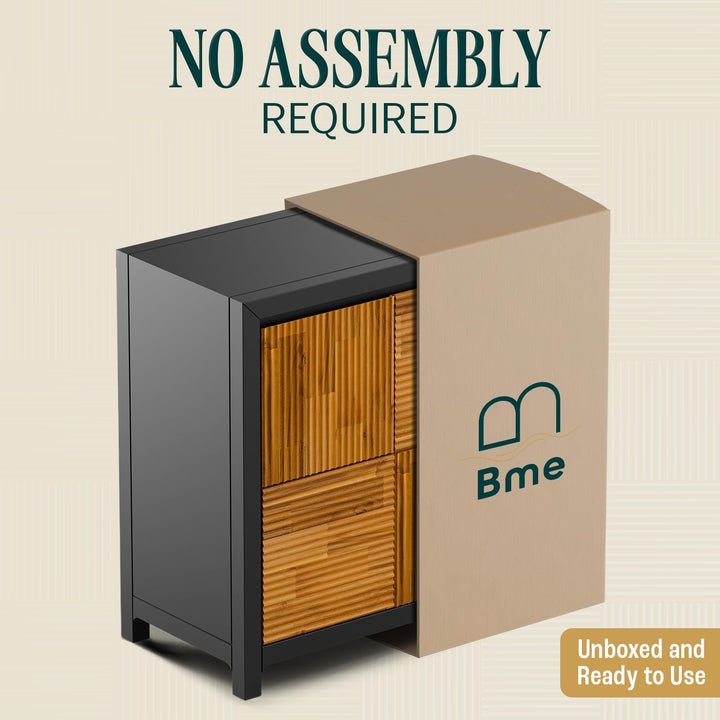 Madia 2-door storage cabinet with black & teak brown finish and living or dining room storage for storage and display