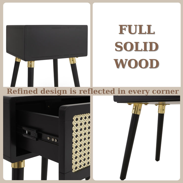 Nipe 1-drawer nightstand with black finish and bedside storage for lamps and books