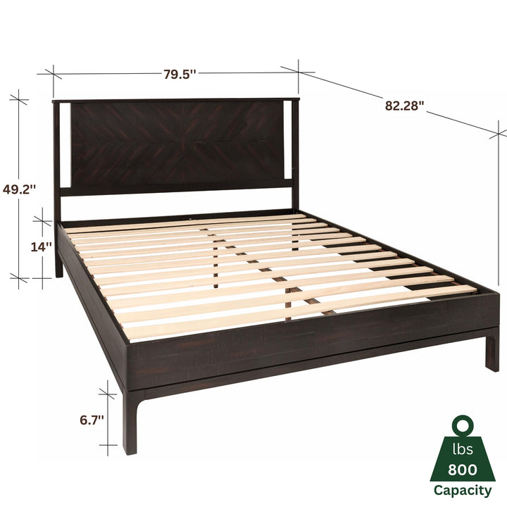 Vivian king platform bed frame, featuring headboard, acacia wood, and rustic black finish, for mattress placement