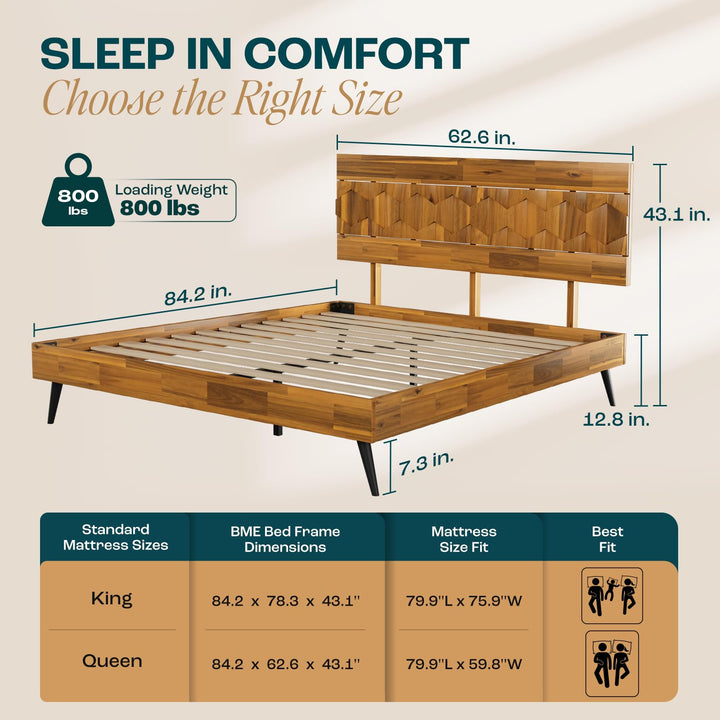 Georgina queen platform bed frame, featuring teak brown finish, for mattress placement