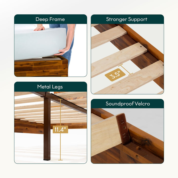 Ethan king platform bed frame with rustic caramel finish for a complete bed arrangement