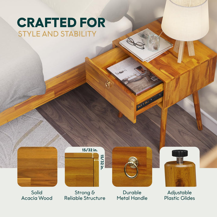 Alden 1-drawer nightstand with caramel finish and bedside storage; for bedside essentials