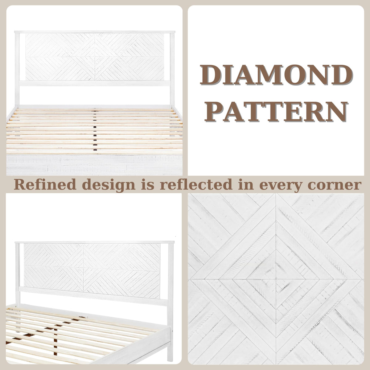 Ethan king platform bed frame designed with headboard and rustic white finish for a coordinated sleep space