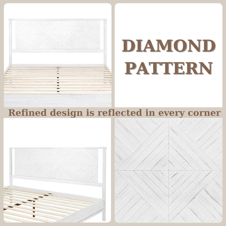 Ethan king platform bed frame designed with headboard and rustic white finish for a coordinated sleep space