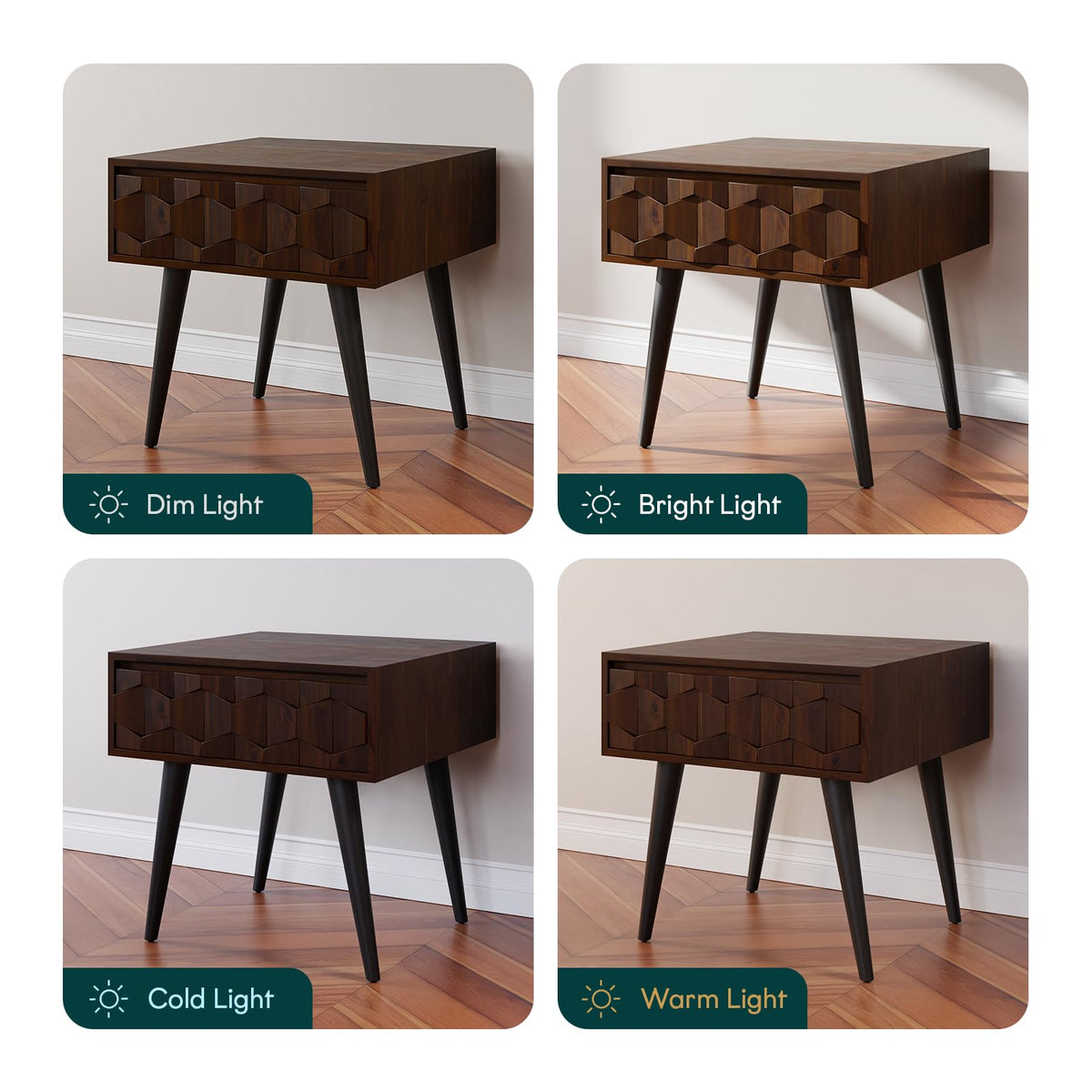 Georgina 1-drawer side table with walnut finish and sofa-side or bedside table; for small-item storage