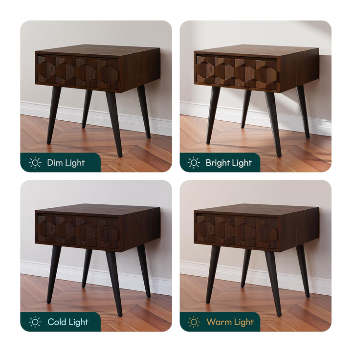 Georgina 1-drawer side table with walnut finish and sofa-side or bedside table; for small-item storage