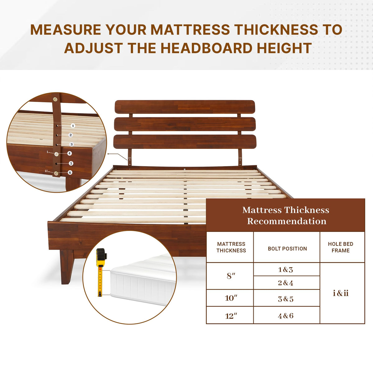 Caden queen platform bed frame, featuring headboard and dark chocolate finish, for a platform bed setup