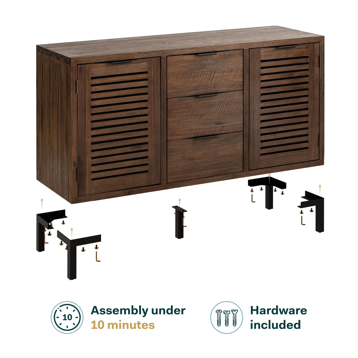 Millie sideboard cabinet with rustic chestnut finish and dining or living room storage; for home organization