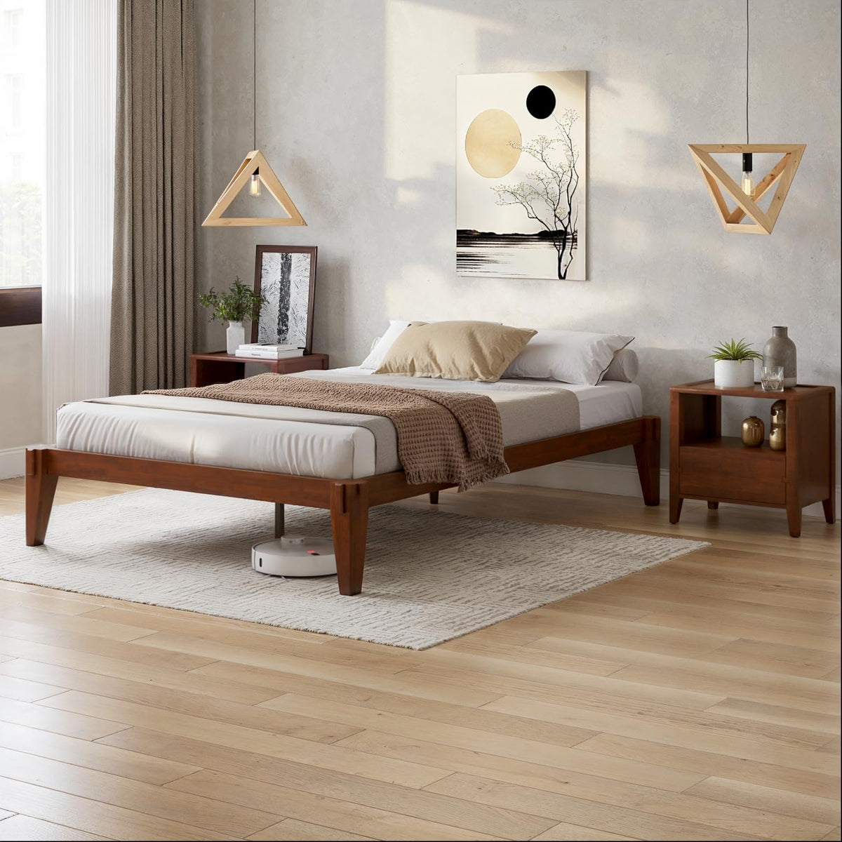 Chalipa full platform bed frame with headboard- design and walnut finish for everyday bedroom use