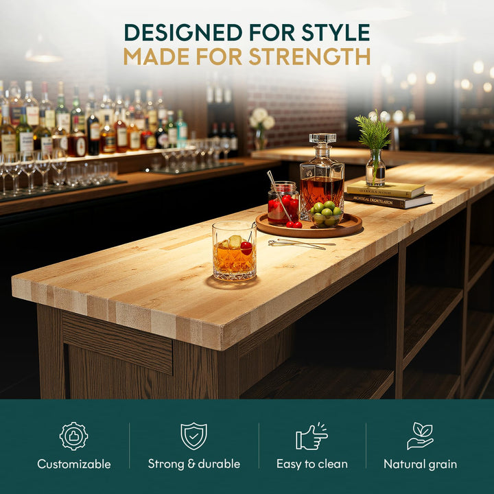 Hevea wood butcher block countertop with 10 ft; for custom work surfaces
