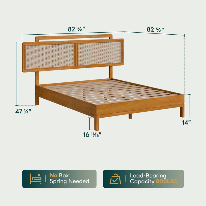 Neil queen platform bed frame with teak brown finish; for bedroom furniture