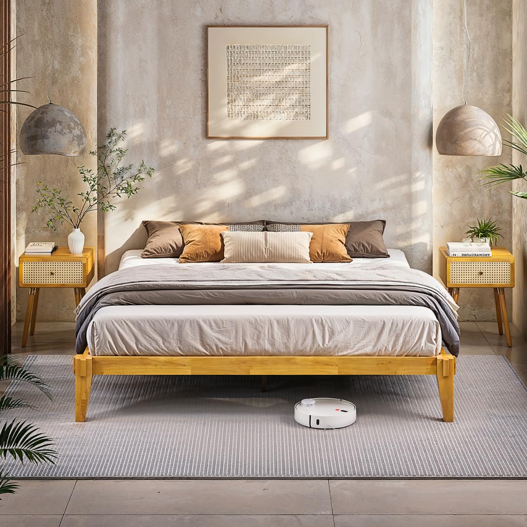 Chalipa king platform bed frame with headboard- design and natural finish for bedroom setup