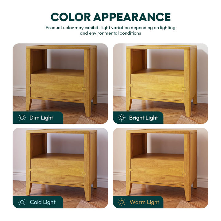 Chalipa 1-drawer nightstand designed with golden natural finish and bedside storage as a bedside table