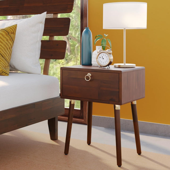 Caden 1-drawer nightstand with walnut finish and bedside storage for bedside storage