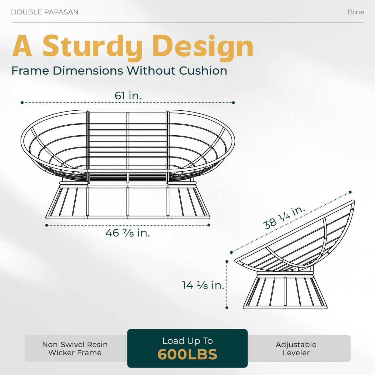 Metal double papasan chair with black cushion, black frame, and double-seat design; for relaxation