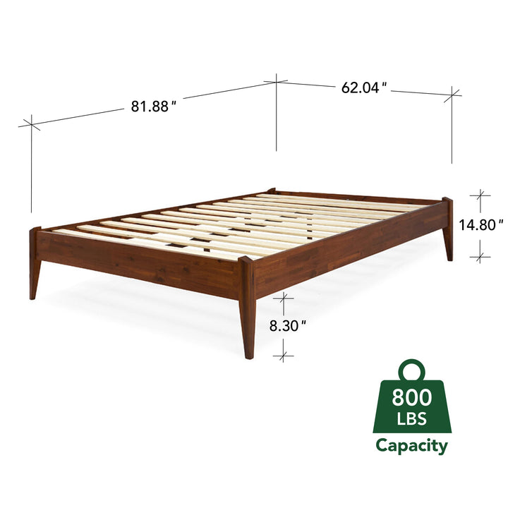 Dinkee queen platform bed frame, featuring headboard- design and dark chocolate finish, for mattress placement