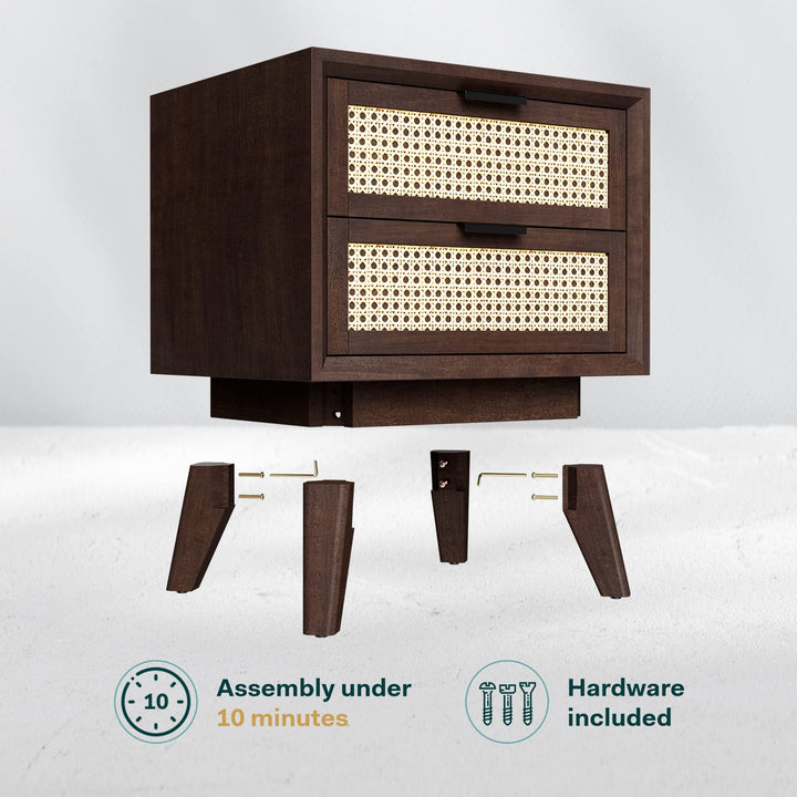Jasper side table with walnut finish and sofa-side or bedside table; for small-item storage