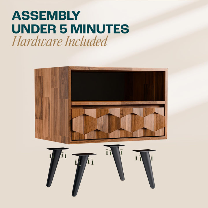 Georgina 1-drawer nightstand with dark chocolate finish and bedside storage for lamps and books
