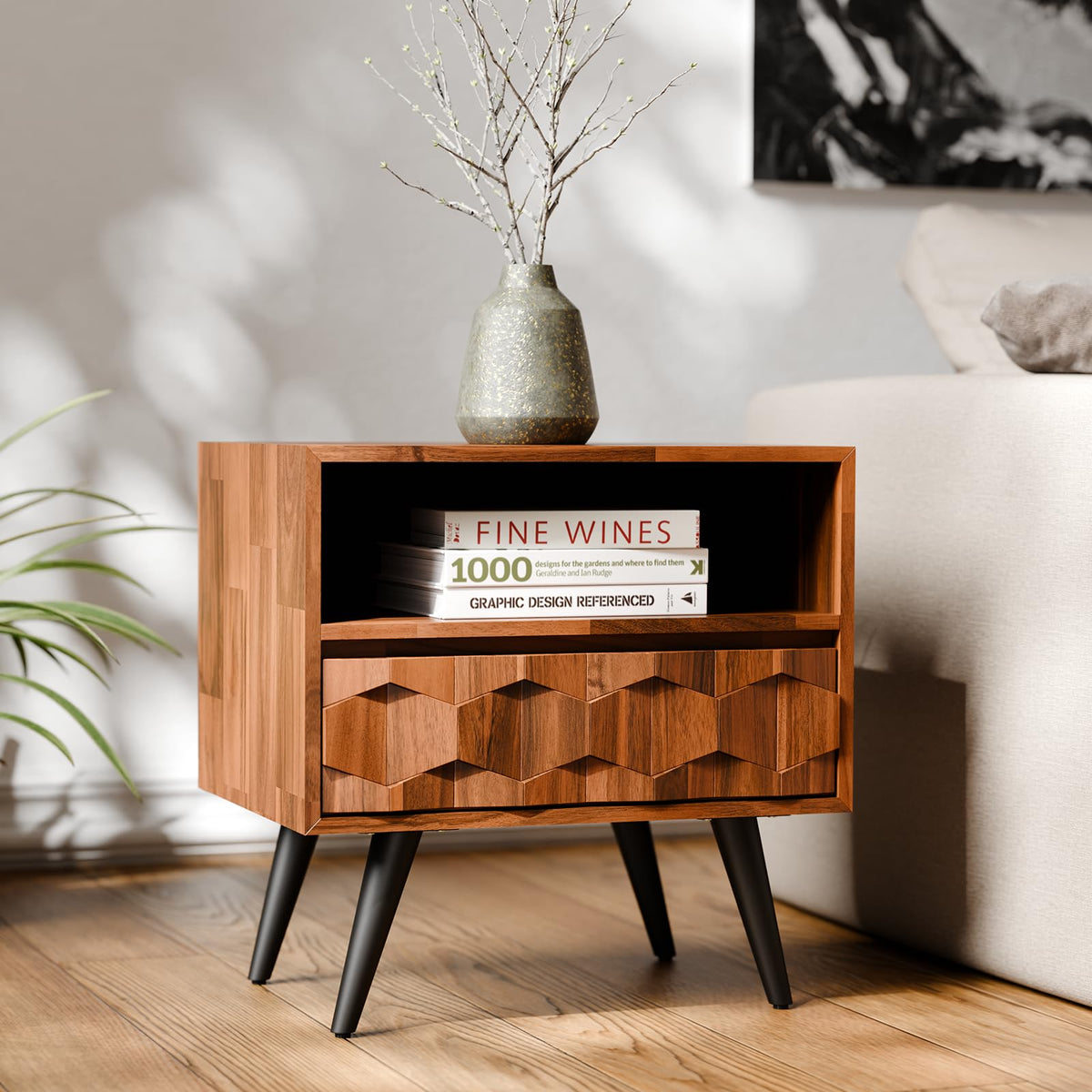 Georgina 1-drawer nightstand with dark chocolate finish and bedside storage; for bedside essentials
