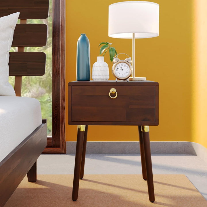 Caden 1-drawer nightstand designed with walnut finish and bedside storage for bedroom storage
