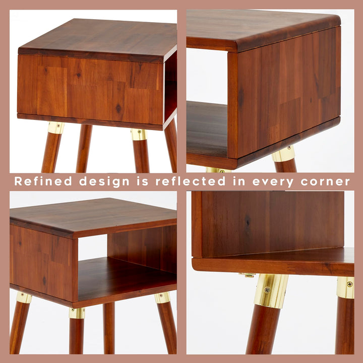 Dinkee nightstand with dark chocolate finish and bedside storage for lamps and books