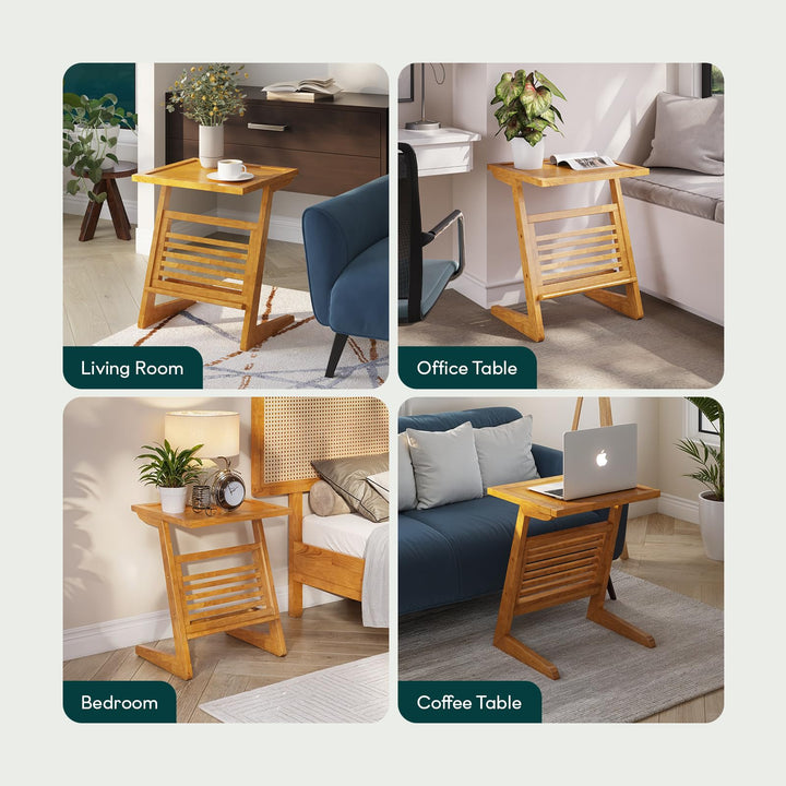 Neil nightstand with teak brown finish and bedside storage; for everyday bedside use