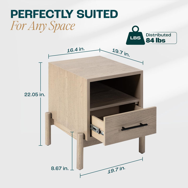 Lyra 1-drawer side table, featuring light grey finish and sofa-side or bedside table, for bedside use