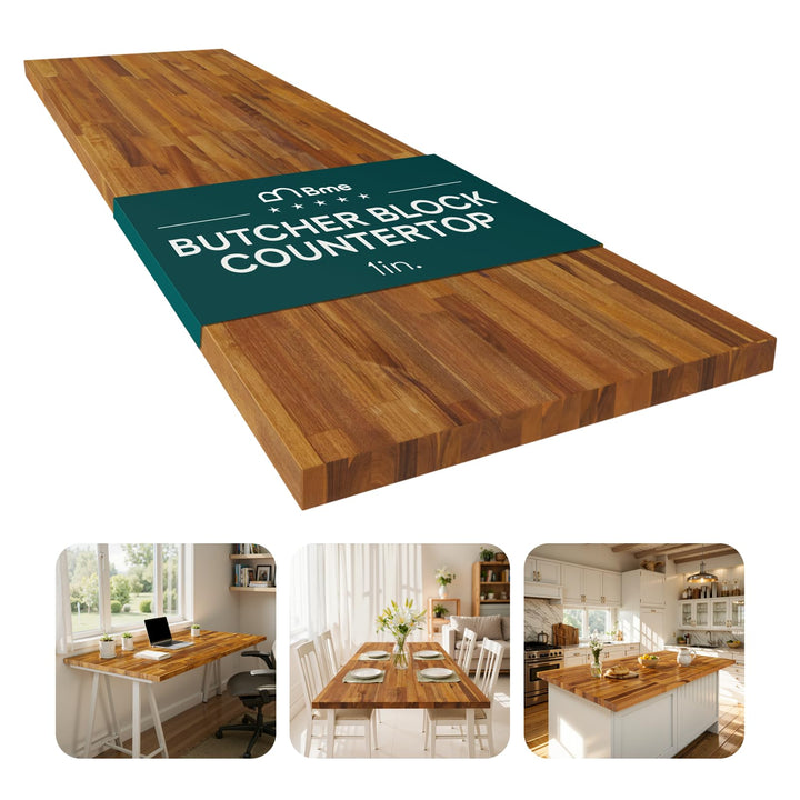 Wood tabletop panel with 60 in x 25 in x 1 in and teak-look finish for desk builds