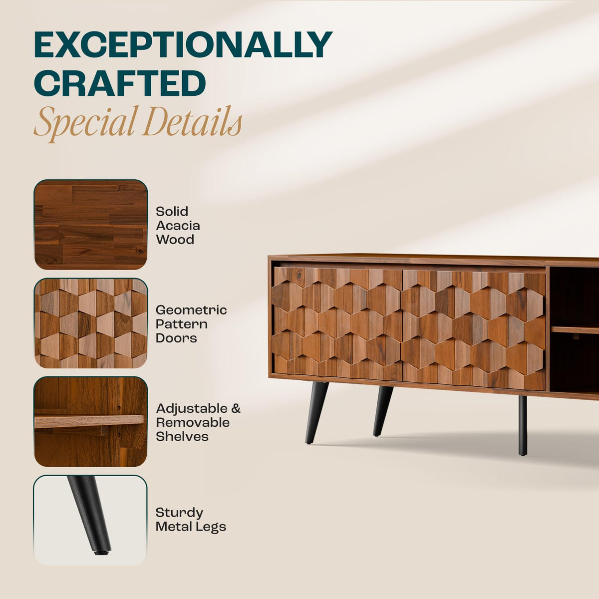 Georgina TV stand, featuring 65-inch design, 2-door, dark chocolate finish, and media storage, for TV placement