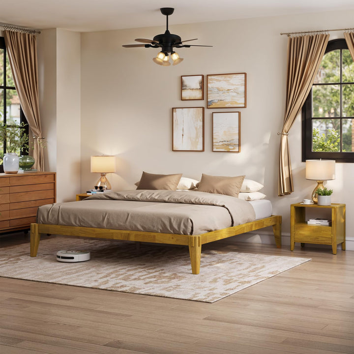 Chalipa king platform bed frame, featuring headboard- design and natural finish, for a platform bed setup