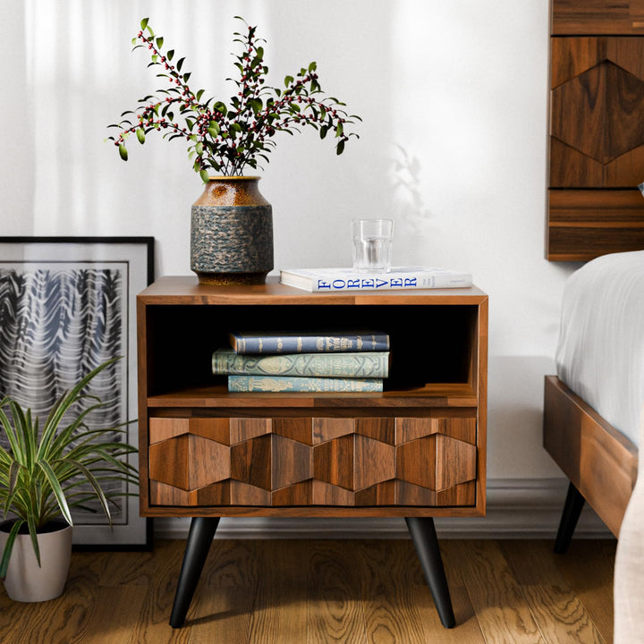 Georgina 1-drawer nightstand with dark chocolate finish and bedside storage for bedside storage