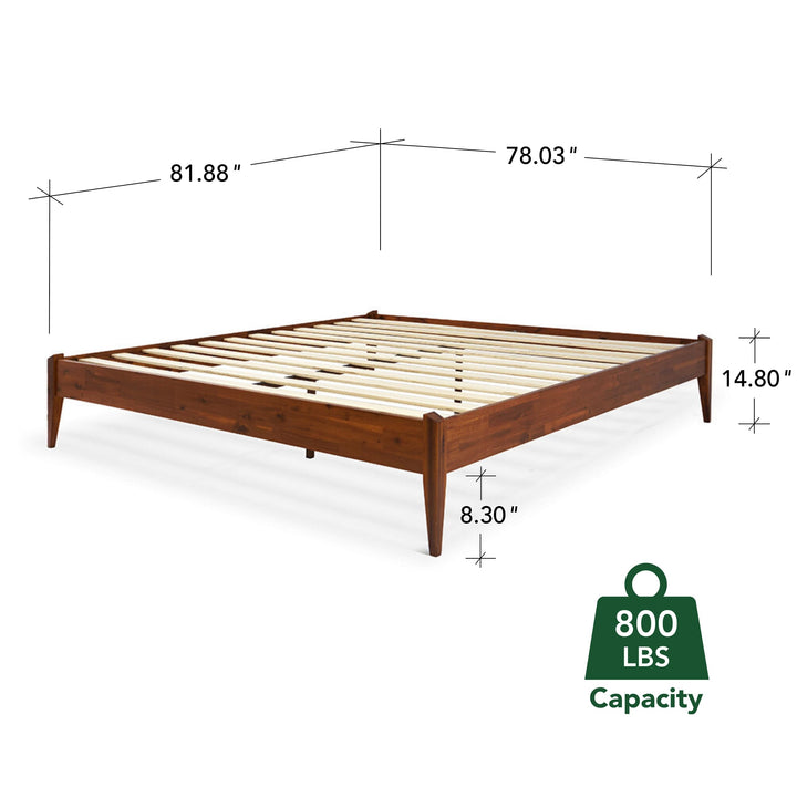 Dinkee king platform bed frame, featuring headboard- design and dark chocolate finish, for mattress placement