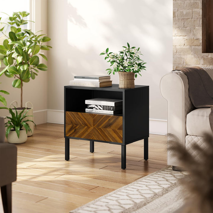 Vivian nightstand, featuring chestnut finish and bedside storage, for small-item storage