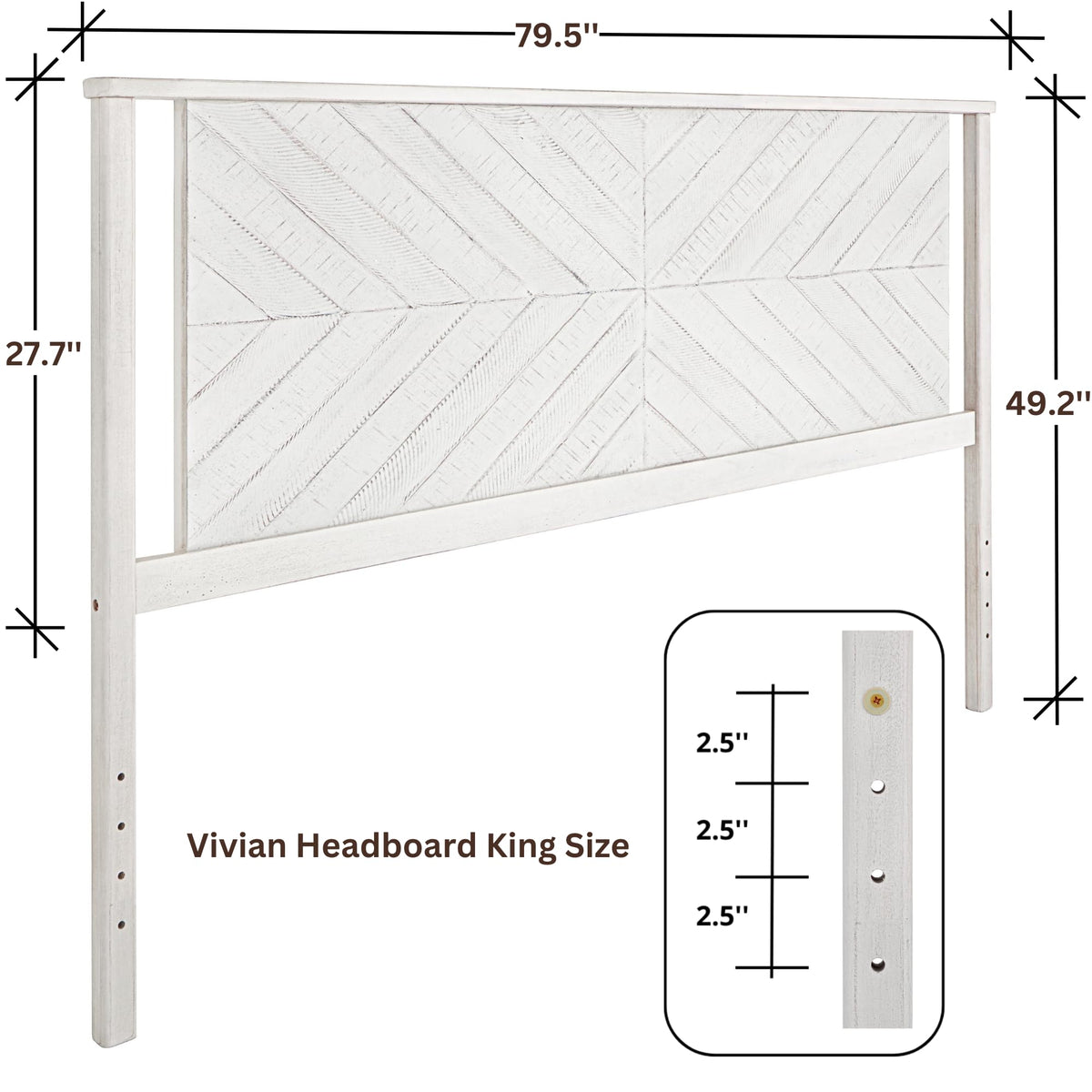 Vivian king bed headboard with rustic white finish; for the bed area