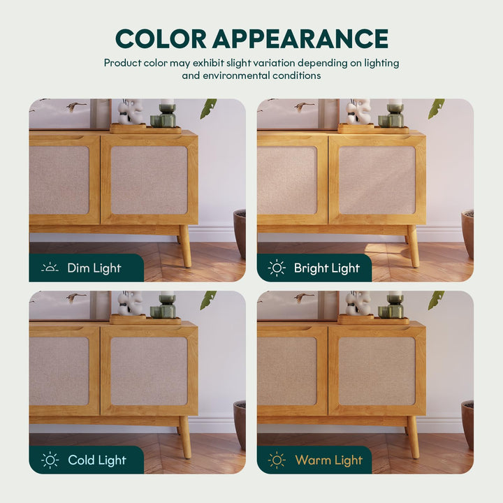 Calista TV stand designed with 1-drawer, 2-door, teak brown finish, and media storage for TV and decor display