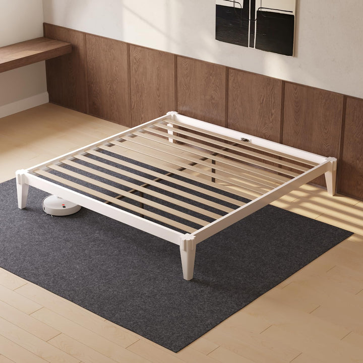 Chalipa king platform bed frame, featuring headboard- design and white finish, for daily bedroom use
