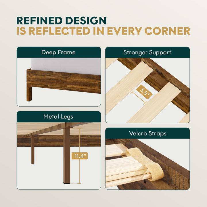 Vivian queen platform bed frame with chestnut finish for everyday bedroom use