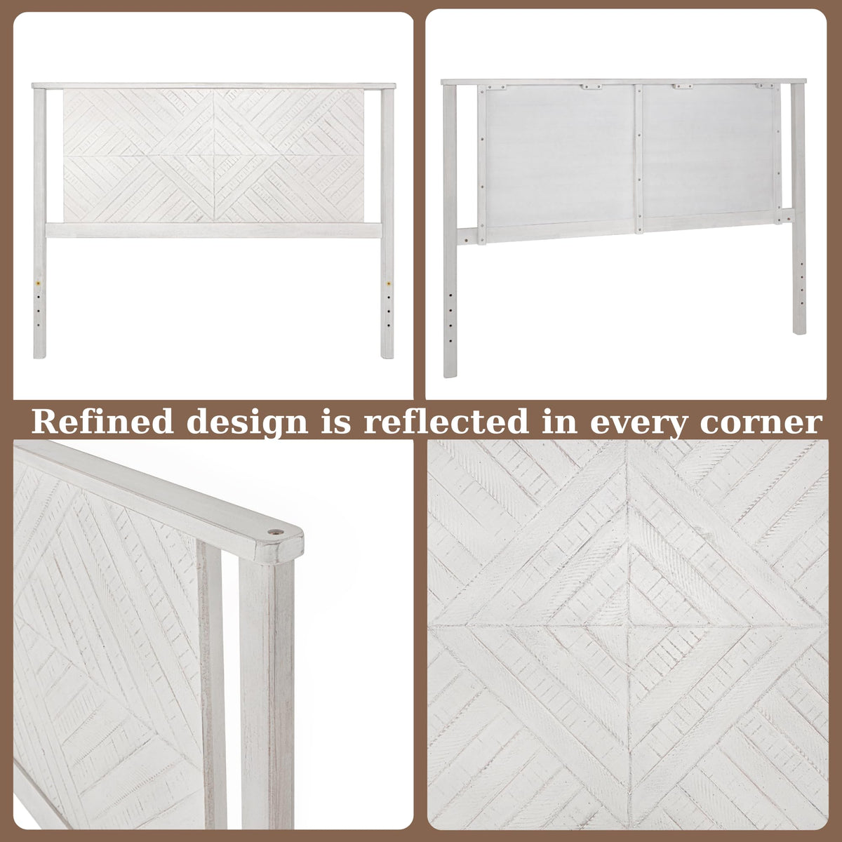 Ethan queen bed headboard designed with rustic white finish for a coordinated bedroom