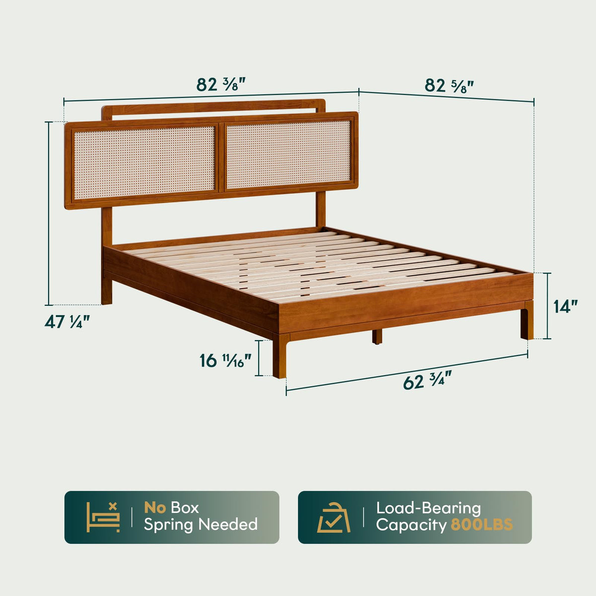 Neil queen platform bed frame with milk chocolate finish; for bedroom furniture