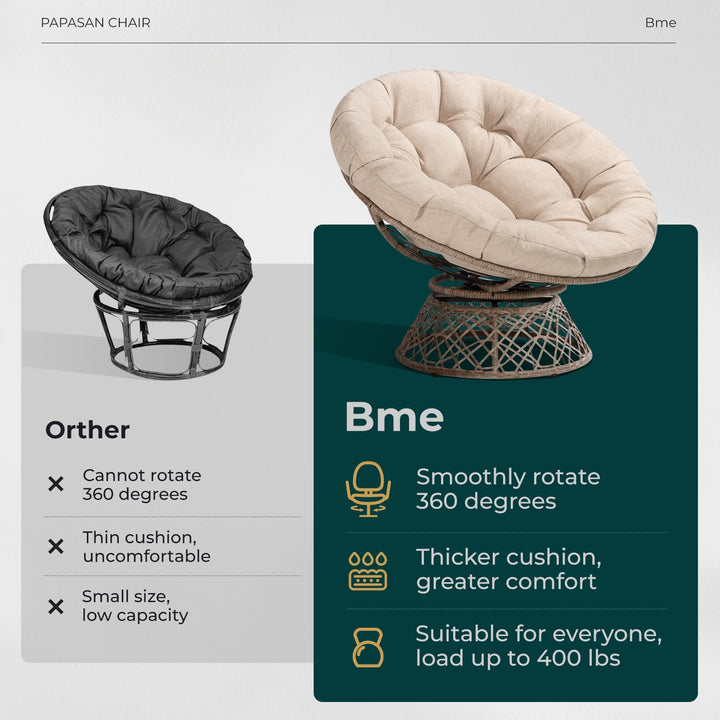 Papasan chair with sepia sand cushion and brown frame for casual indoor seating