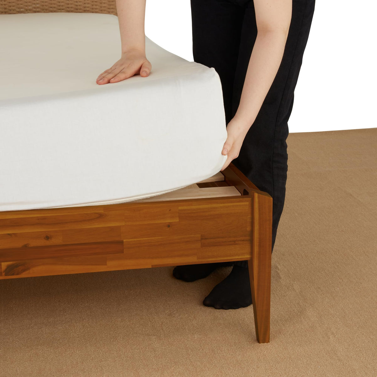 Selina king platform bed frame with caramel finish for a complete bed arrangement