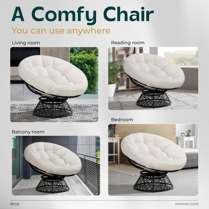 Bee papasan chair with smoky quartz cushion and brown frame for casual indoor seating
