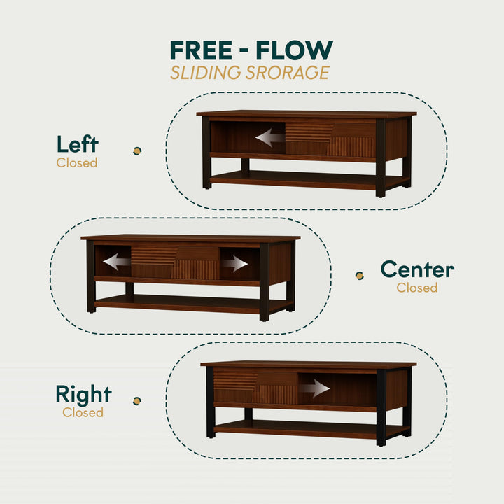 Trapeze coffee table designed with walnut finish and living room table for living room storage