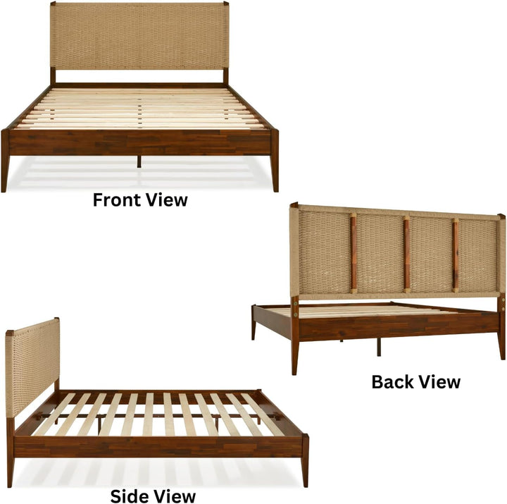 Selina queen platform bed frame with dark chocolate finish; for bedroom furniture