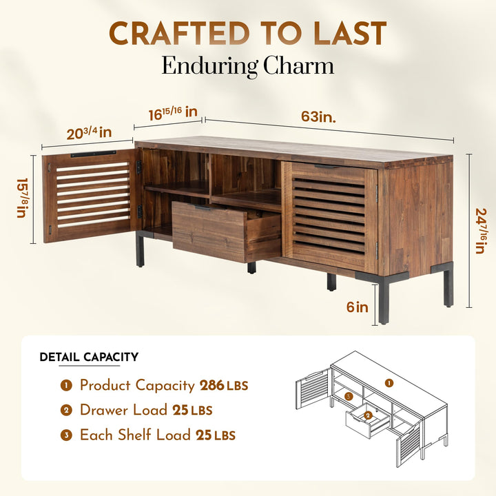 Millie TV stand, featuring rustic chestnut finish and media storage, for TV placement
