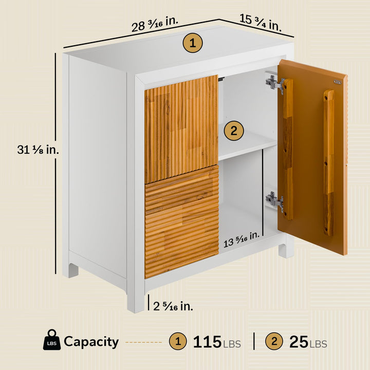 Madia 2-door storage cabinet, featuring ivory white & teak brown finish and room storage, for dining room storage
